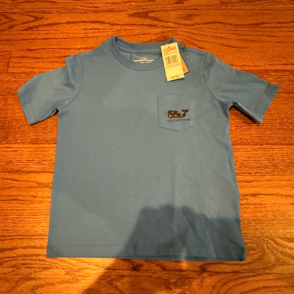 Vineyard Vines Light Blue Kids Tee with Whale Pocket